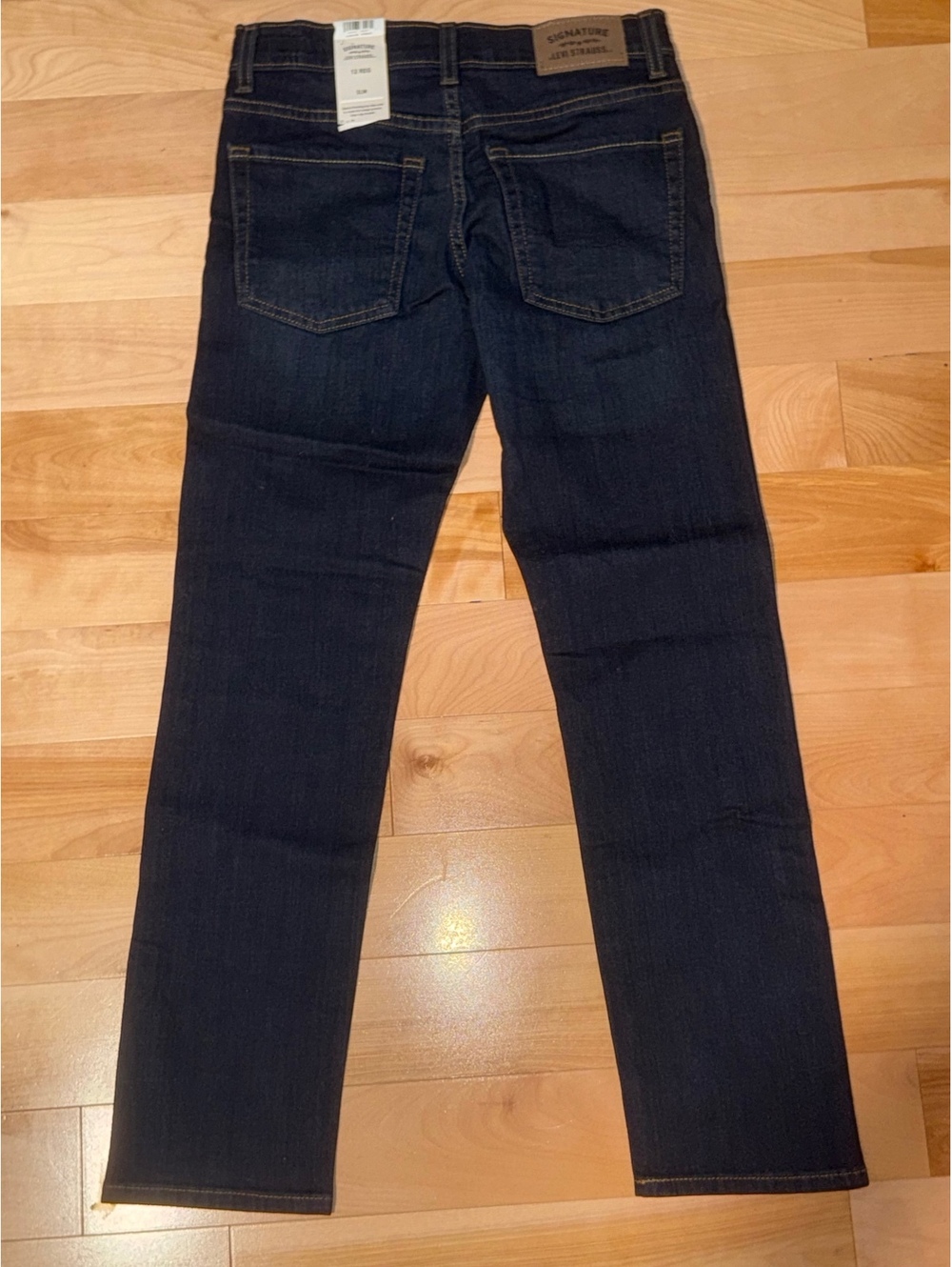 Signature by Levi Strauss Boys' Slim Flex Jeans, Blue Indigo with Tan Stitching,